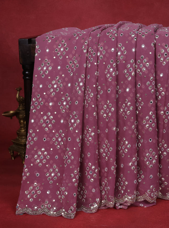 Muave Pink Georgette Sequin Embroidered Saree