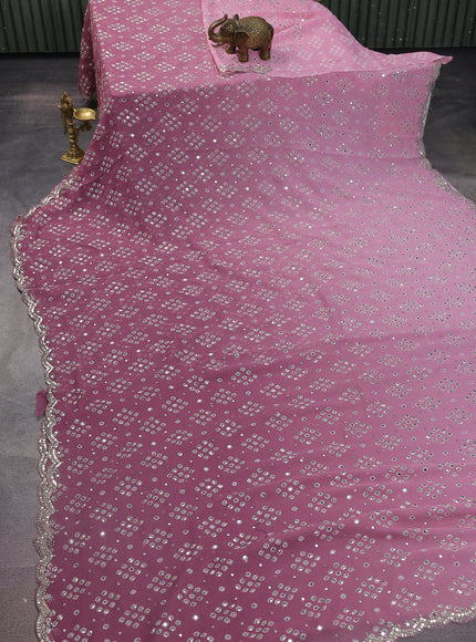 Muave Pink Georgette Sequin Embroidered Saree