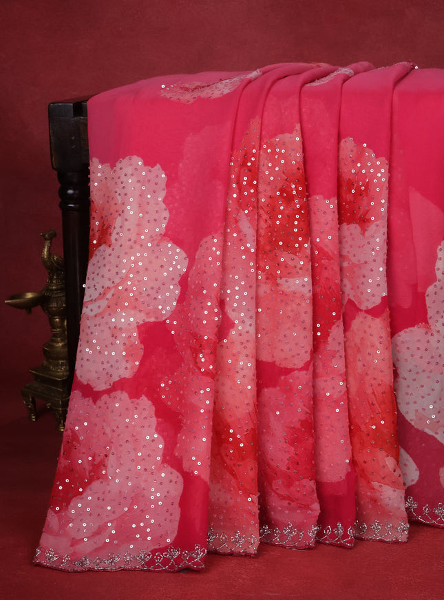 Peach Pink Georgette Sequin Embroidered Saree