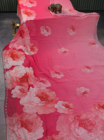 Peach Pink Georgette Sequin Embroidered Saree