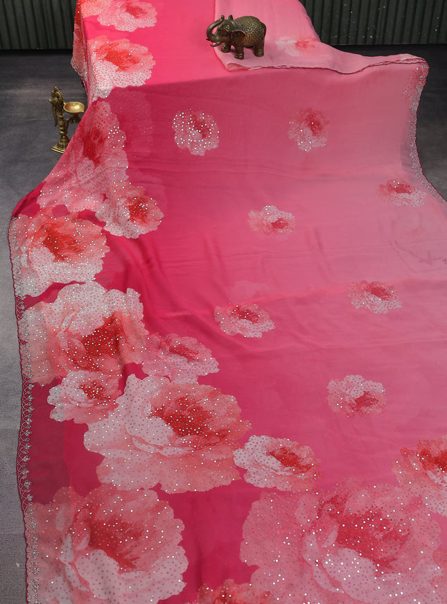 Peach Pink Georgette Sequin Embroidered Saree