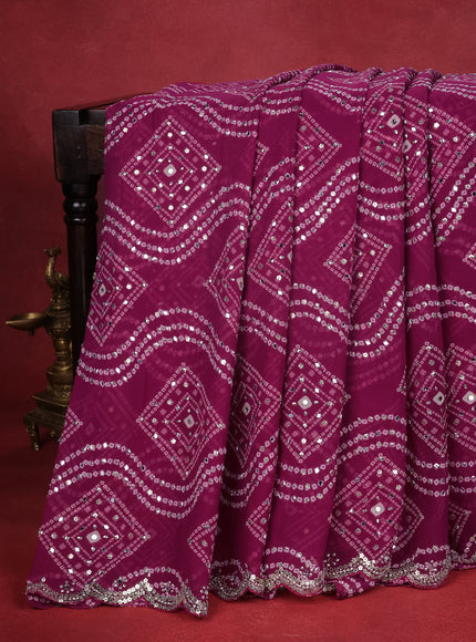 Magenta Pink Georgette Sequin Embroidered Saree