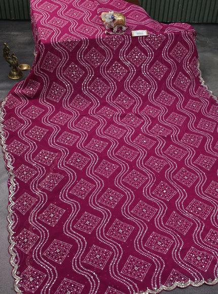 Magenta Pink Georgette Sequin Embroidered Saree