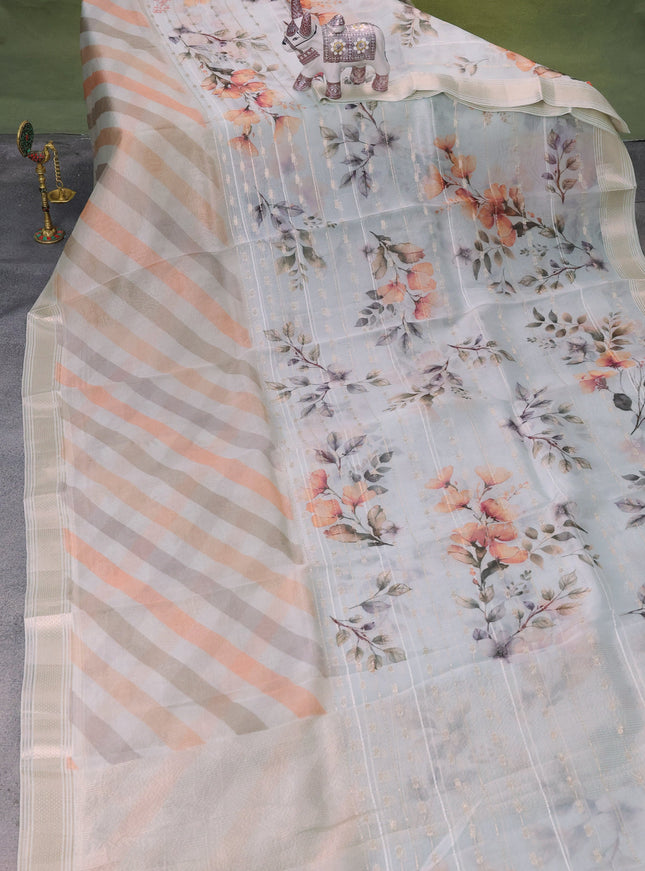 Pastel Blue Organza Silk Saree