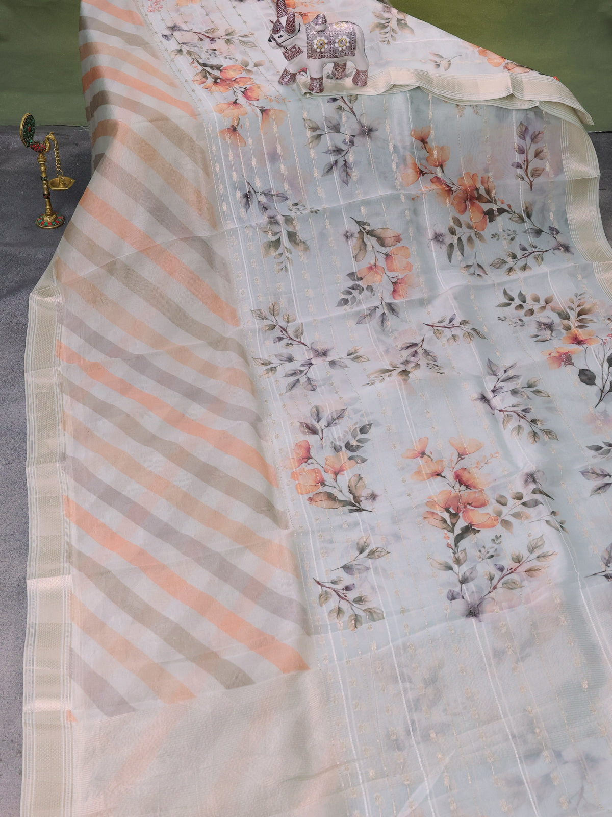 Pastel Blue Organza Silk Saree