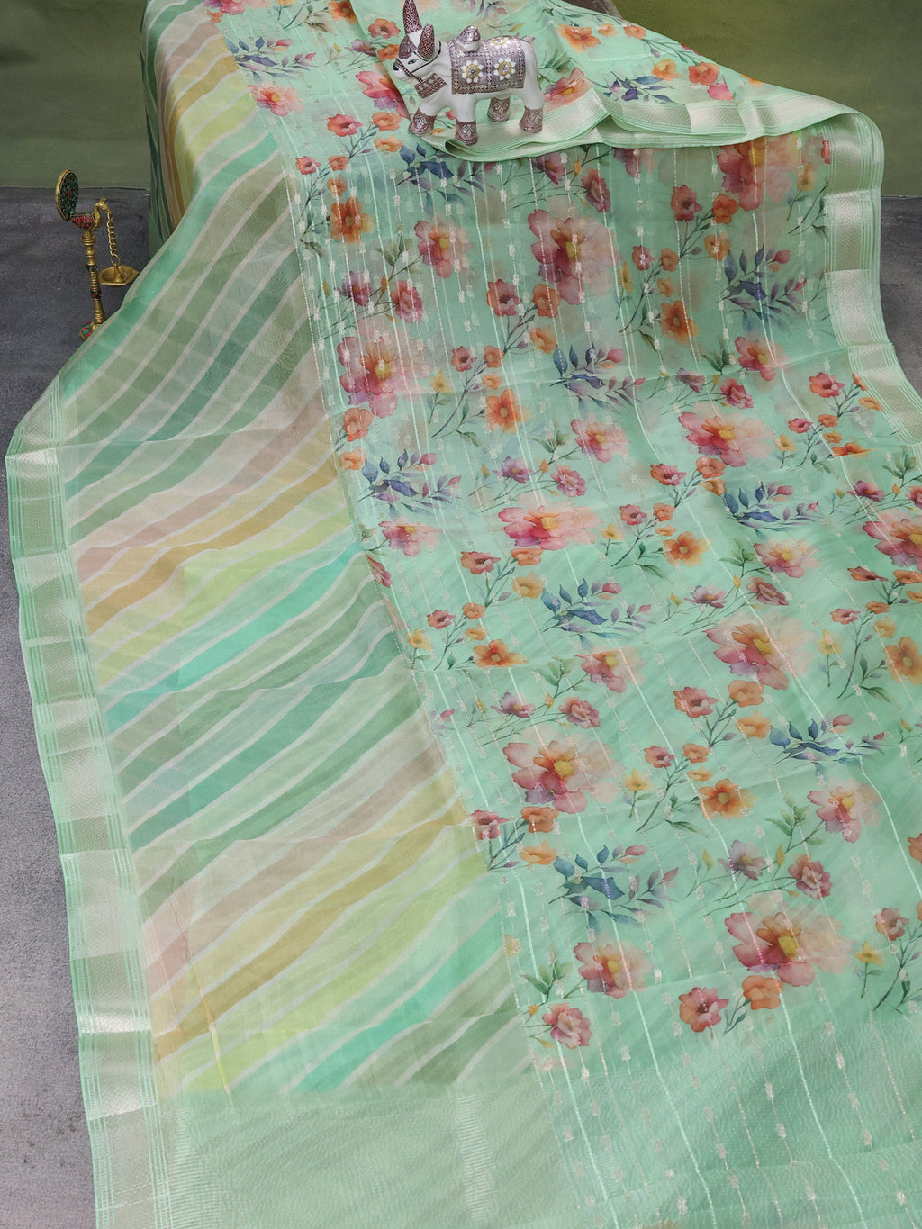 Pastel Green Organza Silk Saree