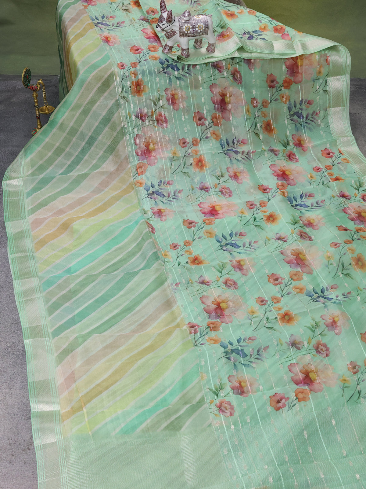 Pastel Green Organza Silk Saree