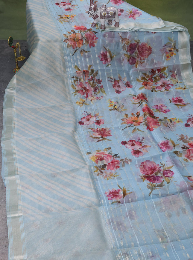 Pastel Blue Organza Silk Saree