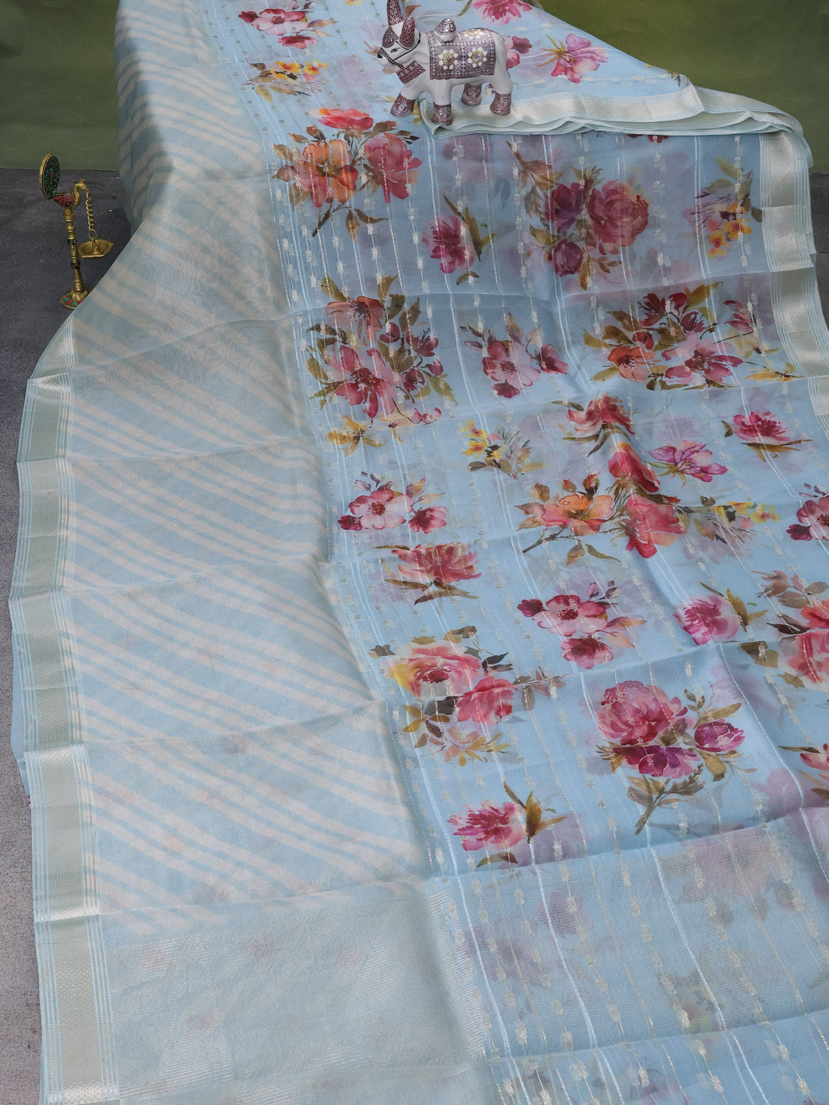 Pastel Blue Organza Silk Saree