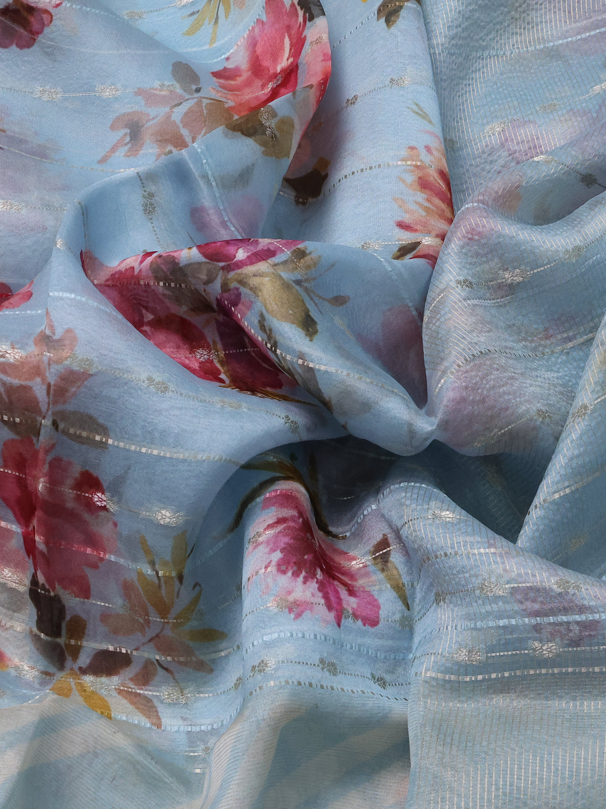 Pastel Blue Organza Silk Saree