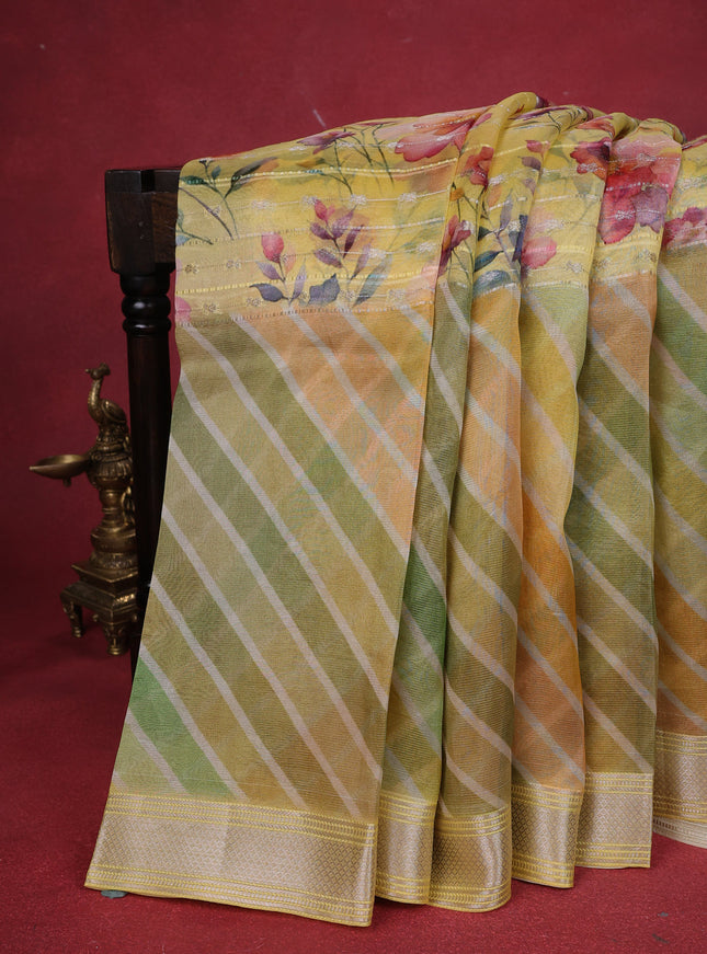 Yellow Organza Silk Saree