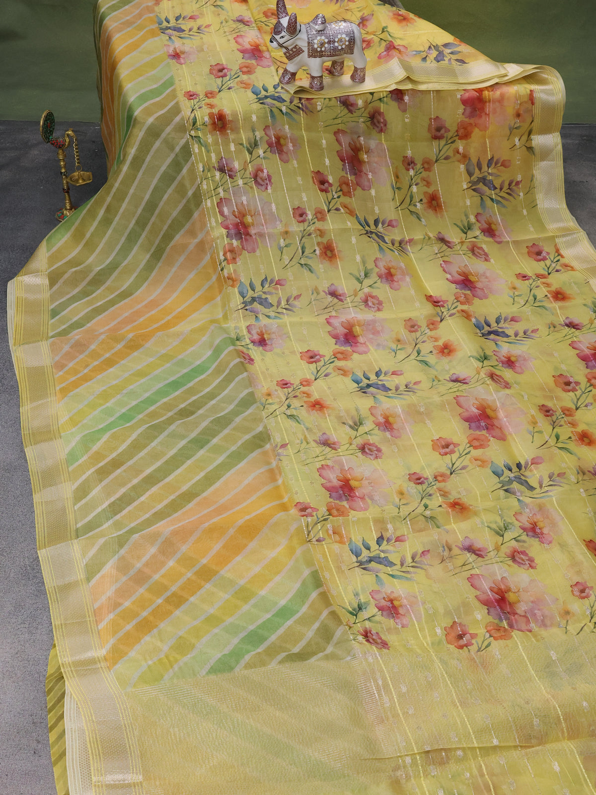 Yellow Organza Silk Saree