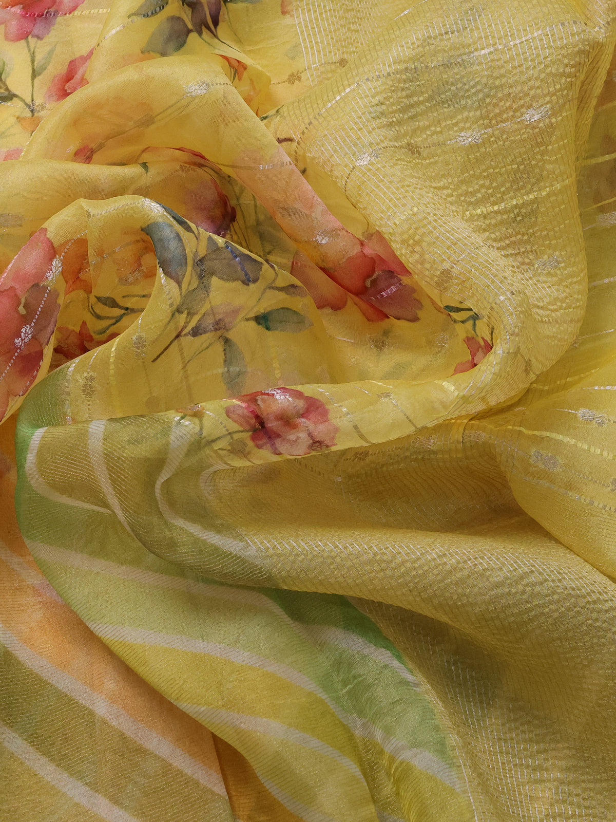 Yellow Organza Silk Saree