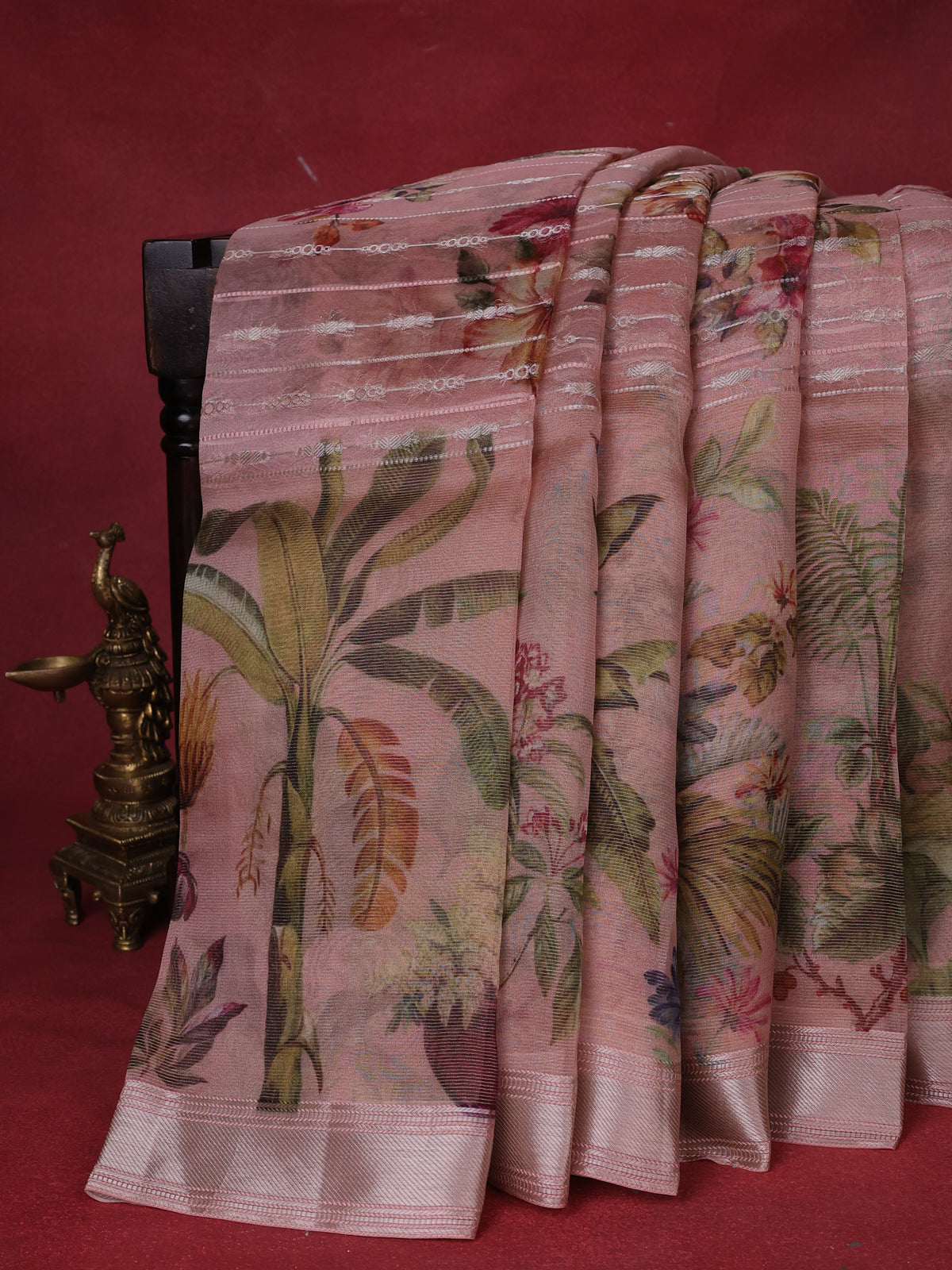 Pastel Pink Organza Silk Saree