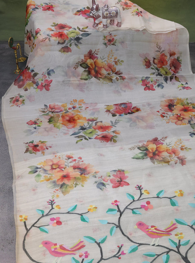 Off White Organza Silk Saree