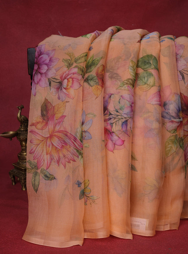 Peach Orange Organza Silk Saree