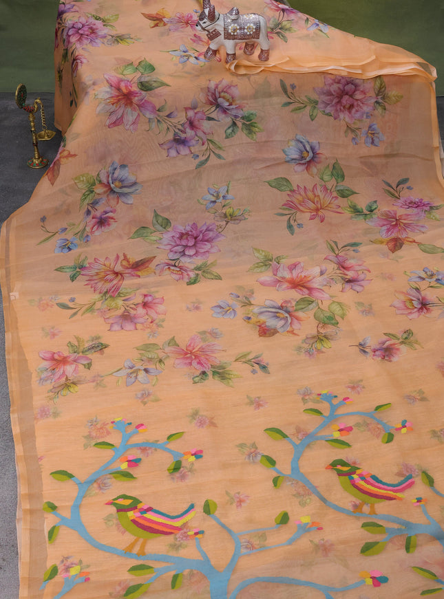 Peach Orange Organza Silk Saree