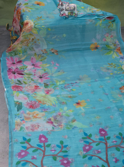 Teal Blue Organza Silk Saree