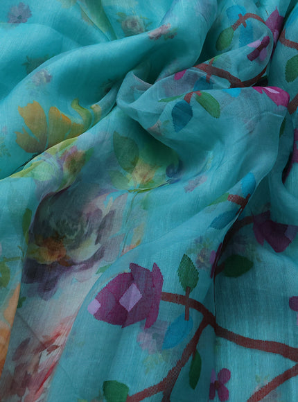 Teal Blue Organza Silk Saree