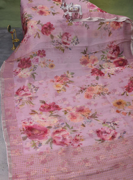 Mauve Pink  Muslin Organza Silk Saree With Digital Prints