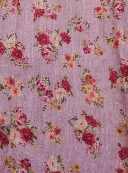Mauve Pink  Muslin Organza Silk Saree With Digital Prints