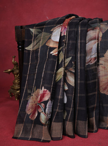 Black Organza Tissue Tussar Silk Saree With Digital Prints