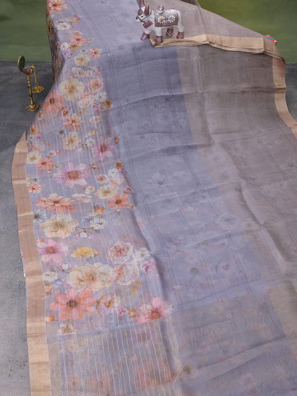 Grey Organza Silk Saree