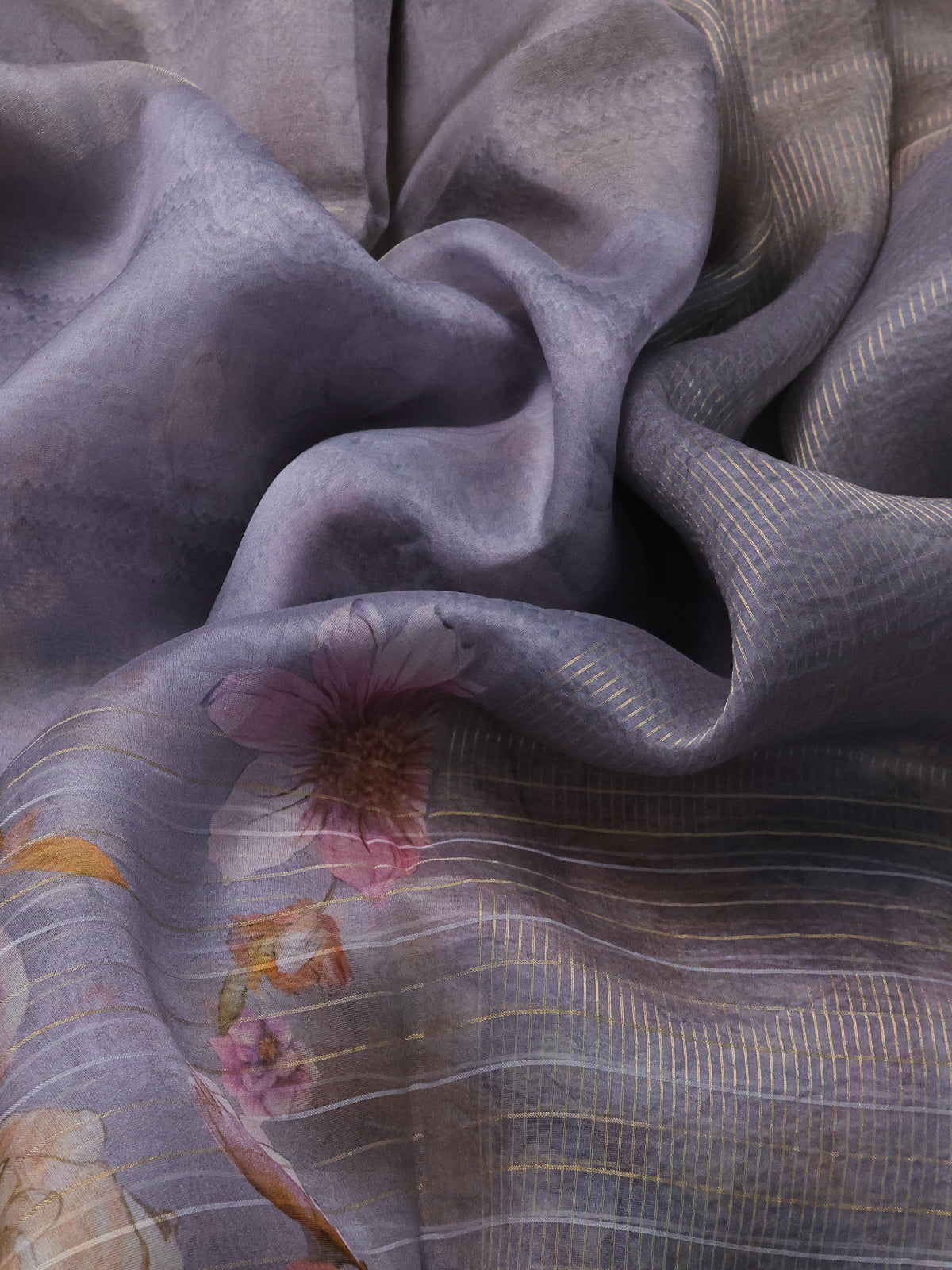 Grey Organza Silk Saree