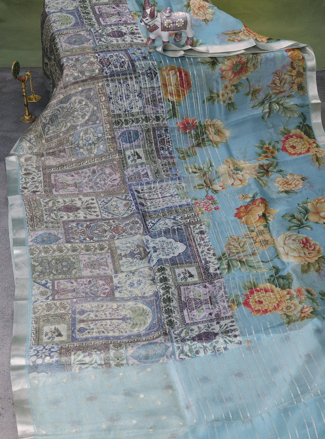 Pastel Blue Organza Silk Saree