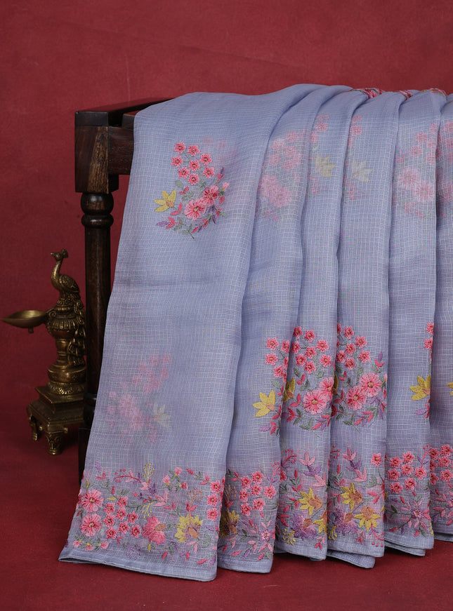 Pastel Grey Silk Kota Saree