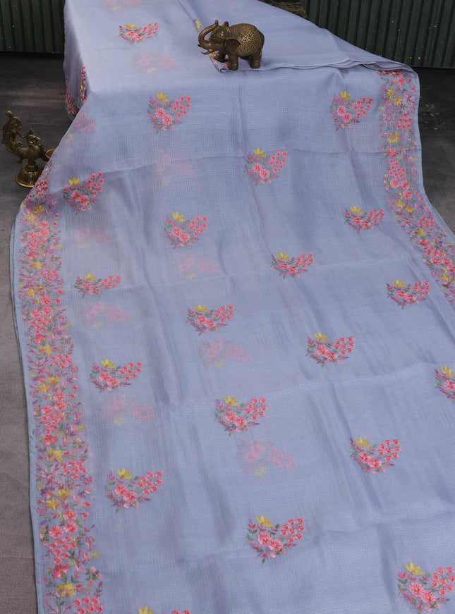 Pastel Grey Silk Kota Saree