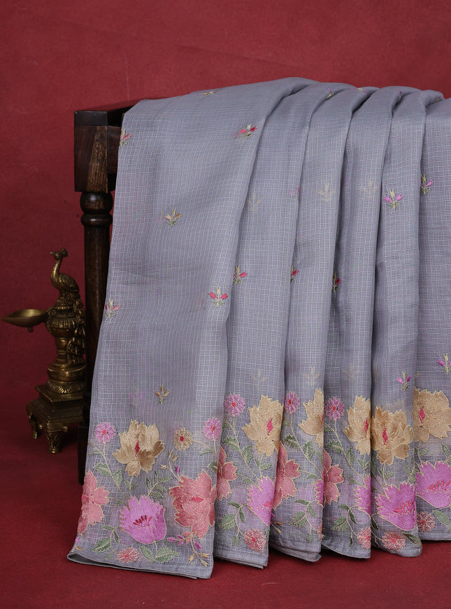 Pastel Grey Silk Kota Saree
