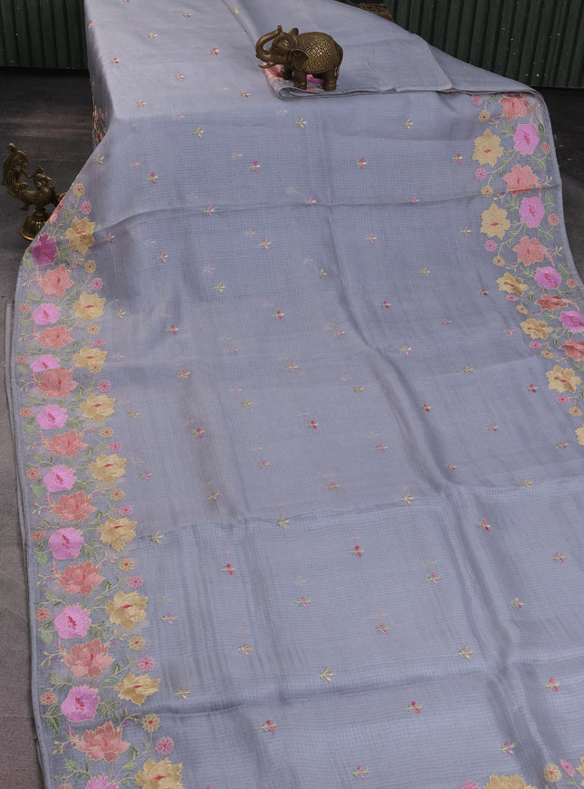 Pastel Grey Silk Kota Saree