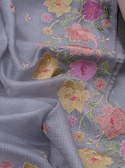 Pastel Grey Silk Kota Saree