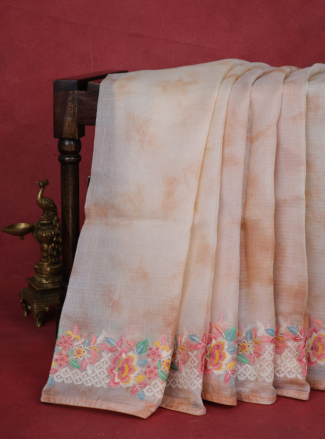 Cream-Rust Silk Kota Saree