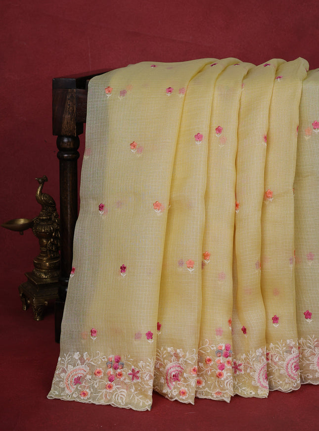 Lime Yellow Silk Kota Saree