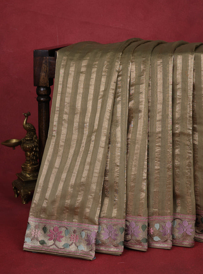 Elaichi Green Chanderi Cotton Saree With Embroidery