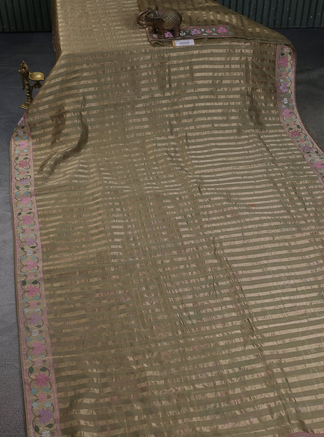 Elaichi Green Chanderi Cotton Saree With Embroidery