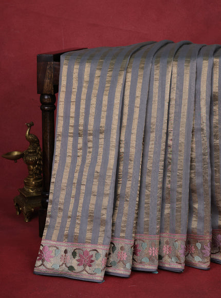 Grey-Chanderi Cotton Saree With Embroidery
