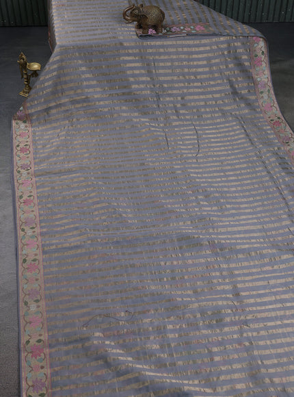 Grey-Chanderi Cotton Saree With Embroidery