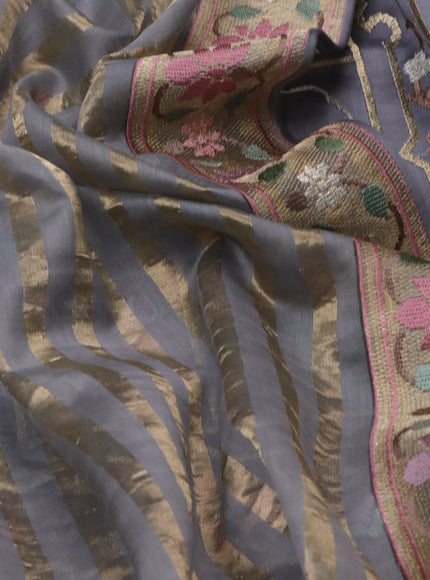 Grey-Chanderi Cotton Saree With Embroidery
