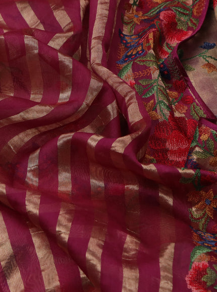 Purple-Beige Chanderi Cotton Saree With Embroidery