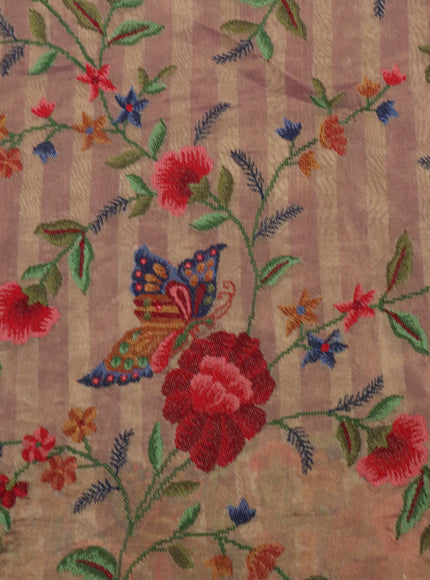 Purple-Beige Chanderi Cotton Saree With Embroidery