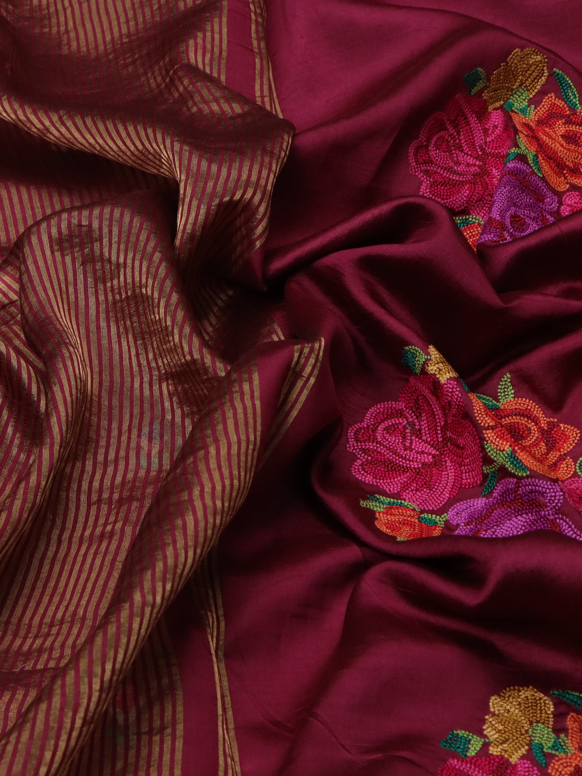 Maroon Chanderi silk saree
