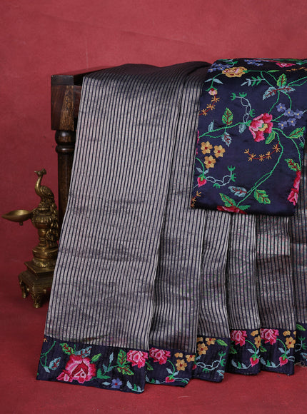 Navy Blue Chanderi Silk Saree
