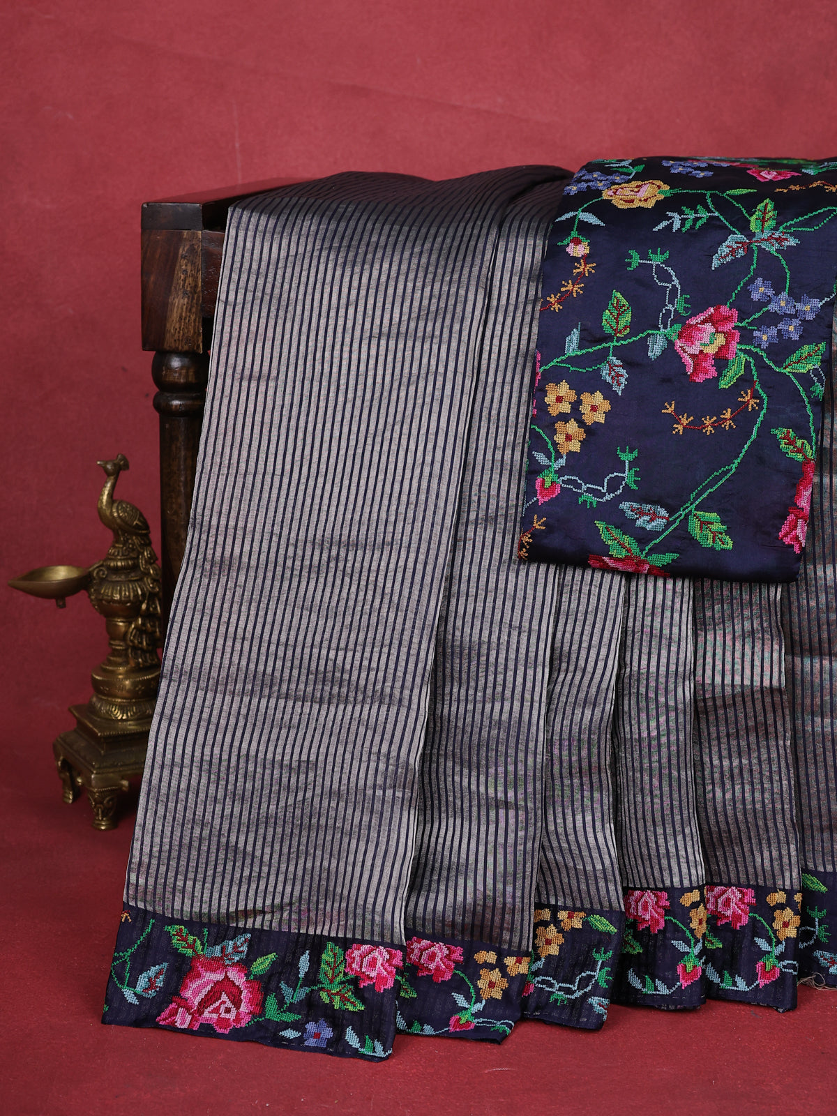 Navy Blue Chanderi Silk Saree