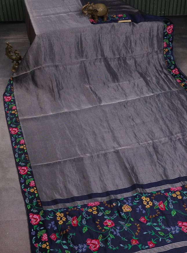 Navy Blue Chanderi Silk Saree