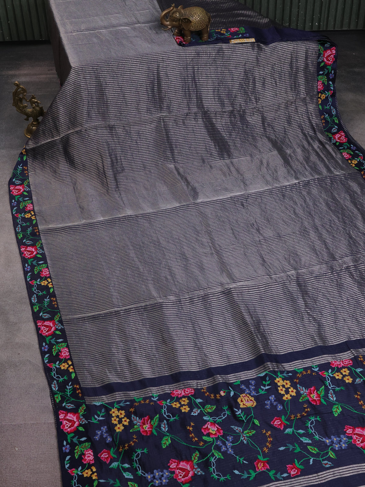 Navy Blue Chanderi Silk Saree