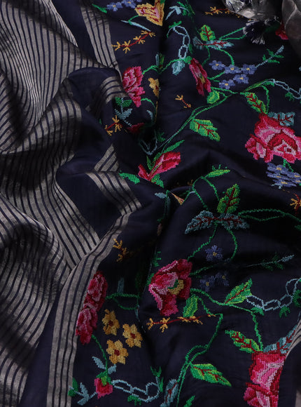 Navy Blue Chanderi Silk Saree