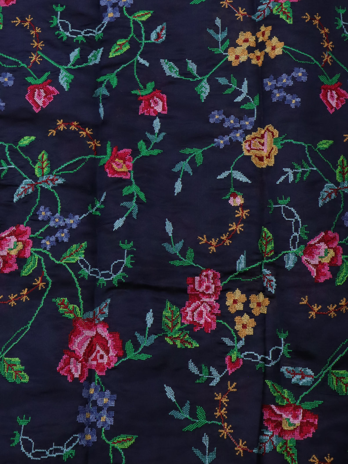 Navy Blue Chanderi Silk Saree